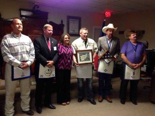 Lebanon lodge being presented with an American flag which was flown over Afghanistan in honor of the lodge's veterans.