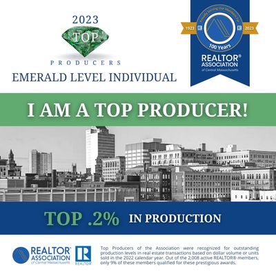 Emerald Level from the Realtor Association Central Mass Top 2% in production 2022