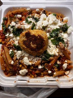 Creole Pasta with a Crab Cake