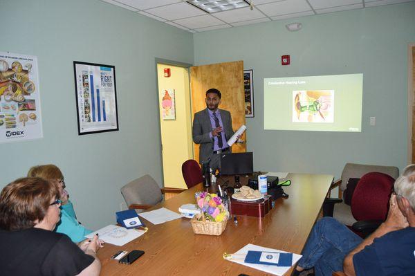 Hearing technology providers often visit the Center for Hearing Health to discuss the latest technology on the market.