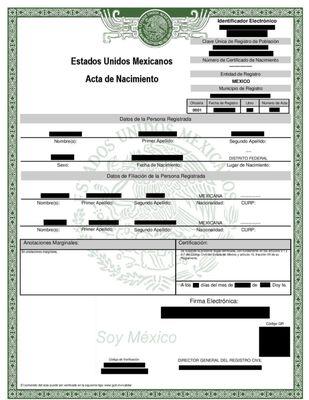 Sample of a Mexican Birth Certificate Translation Spanish to English in Knoxville