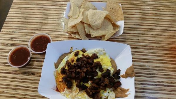 Pastor breakfast bowl.  Similar to the migas, but you get the chips as a side instead of a mix-in.