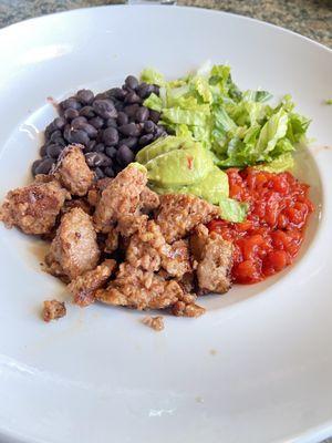 Protein bowl with Beyond the Garden veggie burger option.