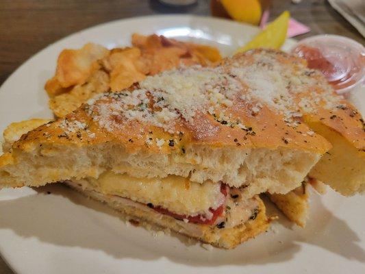 Chicken Focaccia.   Served with house vinaigrette that made this sandwich out of this world.