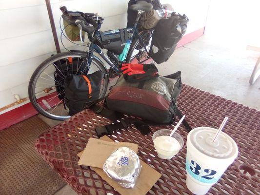 Hamburger, ice cream and Dr. Pepper. Bicycle parking also!