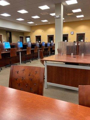 Research area in back with computers and desks