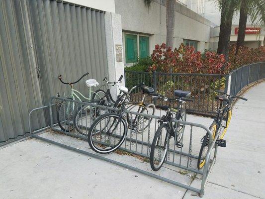 Bicycle parking.  Thefts of parts have been known to happen.  Lock it up and take valuable accessories.