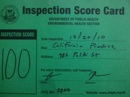 Our first Inspection score was perfect!