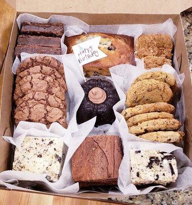 Woman-owned Sweet offers a wide variety of baked goods  (some GF), including cookies, brownies, cinnamon rolls, krispie treats, & much more!