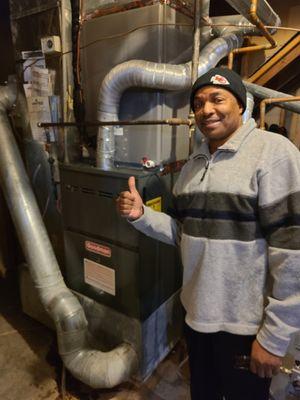 A thumbs up on a new furnace install from a satisfied customer!