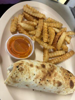 Chicken wrap & Fries w Buffalo sauce