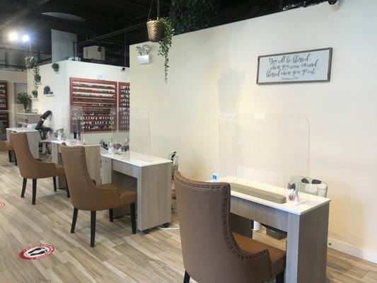 Manicure area with social distancing measures