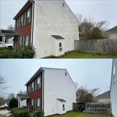 Here is the results of a full exterior cleaning on this dirty home.