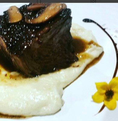 red wine braised short rib and creamy parmesan white polenta