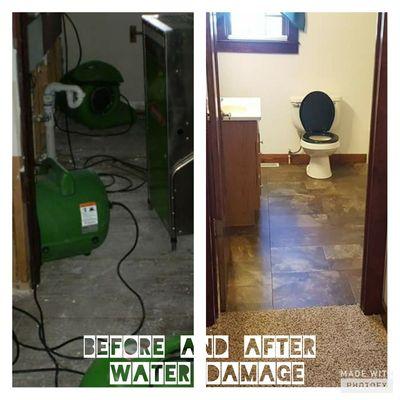 Before and after photo of a water damage