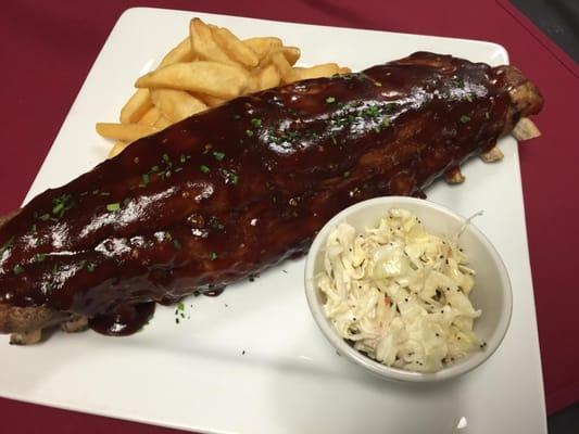 House-Smoked Baby Back Ribs served with fries and housemade coleslaw