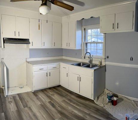 Freshly painted cabinets