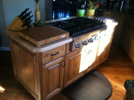 Alder island with a maple butcher block top.