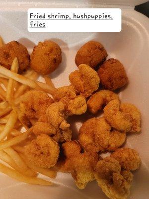 Fried shrimp, hushpuppies, fries