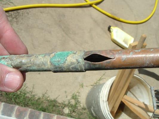 Copper line with freeze burst.