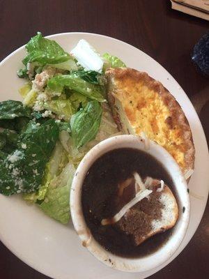 Quiche, French onion soup, Caesar salad combo