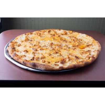 A zesty white sauce, with Buffalo grilled chicken, mozzarella and a touch of Gorgonzola bleu cheese try it with pineapple.