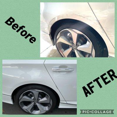 Before and after of a minor scratch removal