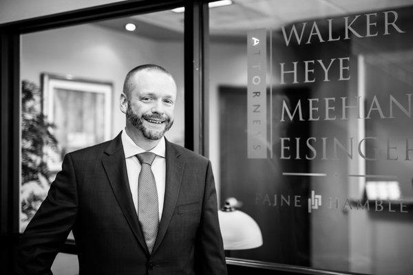 Attorney Shea Meehan in front of the firm's Richland, WA office.