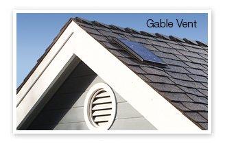 Solar powered gable fan. Fan is inside, solar panel is flat on roof.