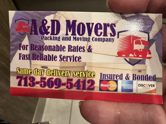 A & D Movers plastered their business card on resident doors which is against no soliciting rules of the property.