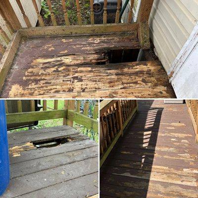 This customer had a deteriorating deck, we replaced the rotted wood and made it safe to use again