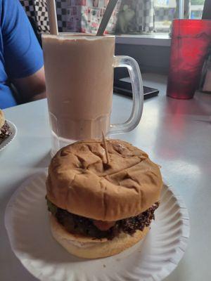 Burger and chocolate malt