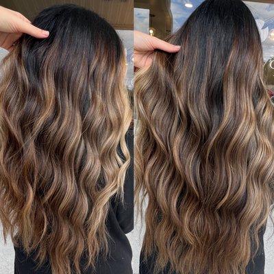 Caramel Mocha Balayage, signature "Sunkissed" on a darker base!