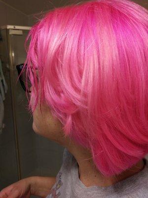 This is my hair 24 hours into being bright pink, hadn't been shampoo'd yet.