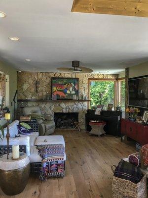 Living room remodel- new wood floors, window panes and walls