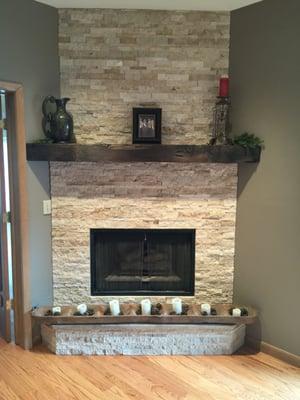 Corner fireplace.  Check out 100s of pictures and very happy customers on our web site..