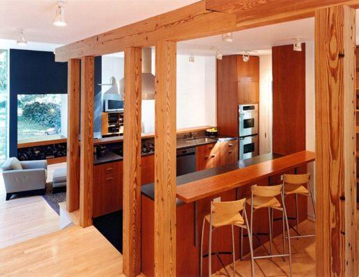 Contemporary remodel -kitchen nook with exposed wooden beams