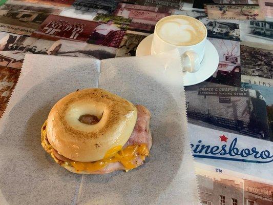 Breakfast Bagel and cappuccino