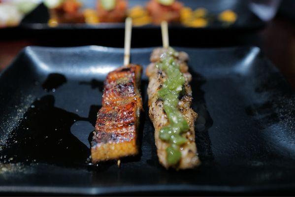 Unagi and tuna belly skewer