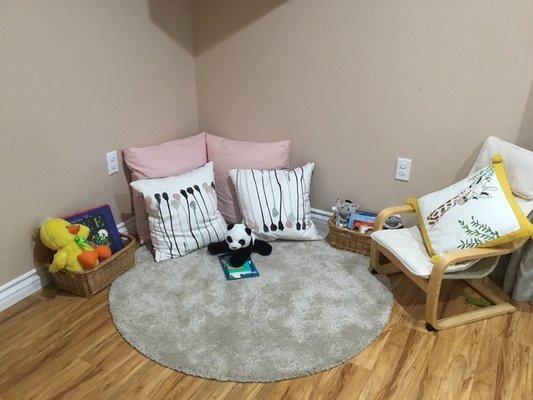 Cozy and relaxing area. This area is separated from active play.