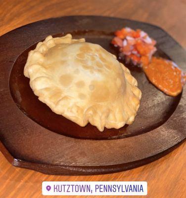 Veggie, cheesy empanada with home made yummy salsa!