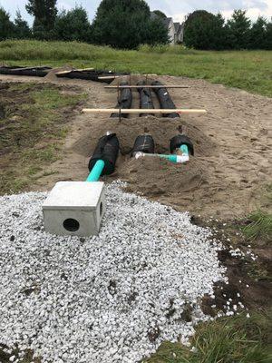 Septic system installation underway.