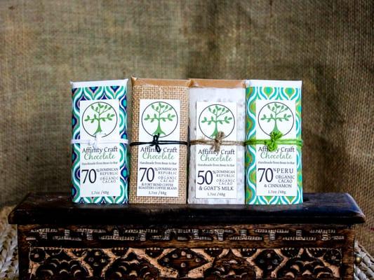 Our line-up of Craft Chocolate bars.