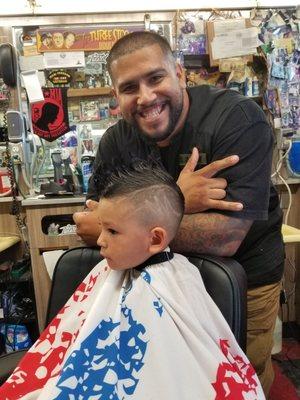 Summer break and summer cut.  Thanks again Miguel lil man looking sharp.