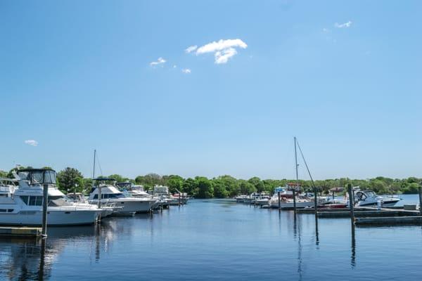 The view across the river between the docks.