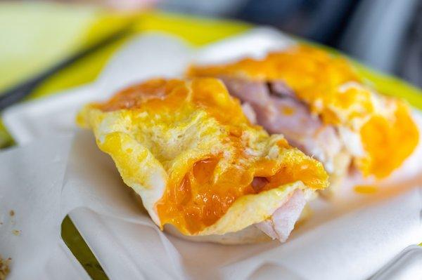 Egg Cheese & Ham Crumpet ($6.90)