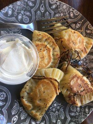 Homemade pierogis & fried onions!   Yum