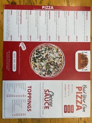 Pizza menu