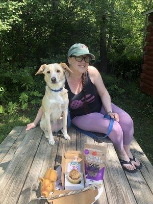 Indy's birthday pup cake and treats.