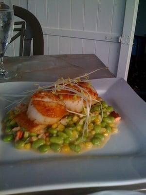 Great scallops with lobster broth